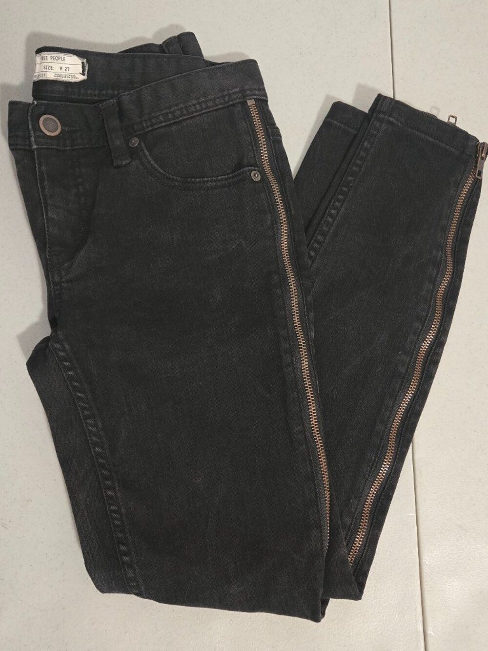 Free People Womens Black Levon Full Side Zip Slim Skinny Low Rise Denim Size 27
